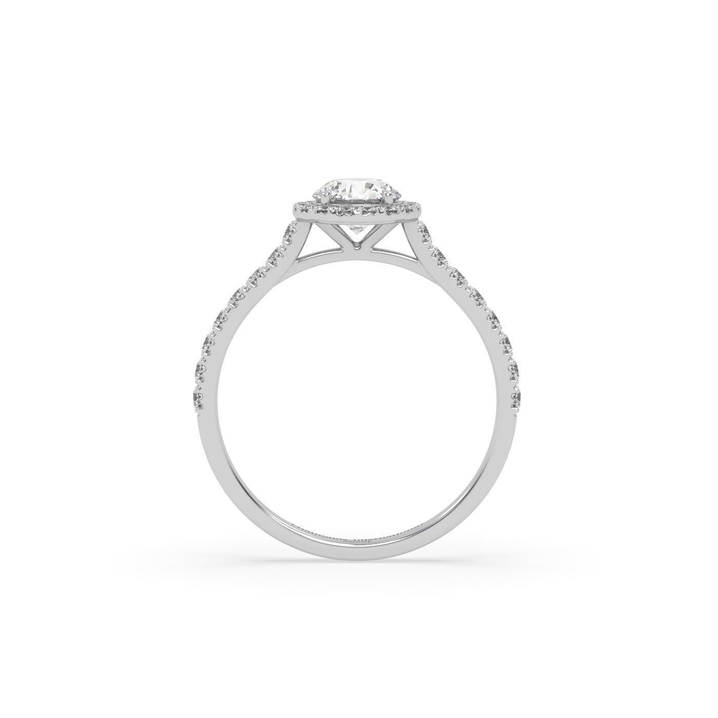 Pierścionek z Złota 18k z Okrągłym Diamentem w Oprawie Halo i Osadą Pavé