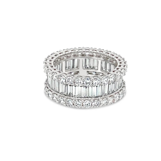 Obrączka Wieczności z Białego Złota 18k z Diamentami Bagietkami i Okrągłymi Diamentami na Boku