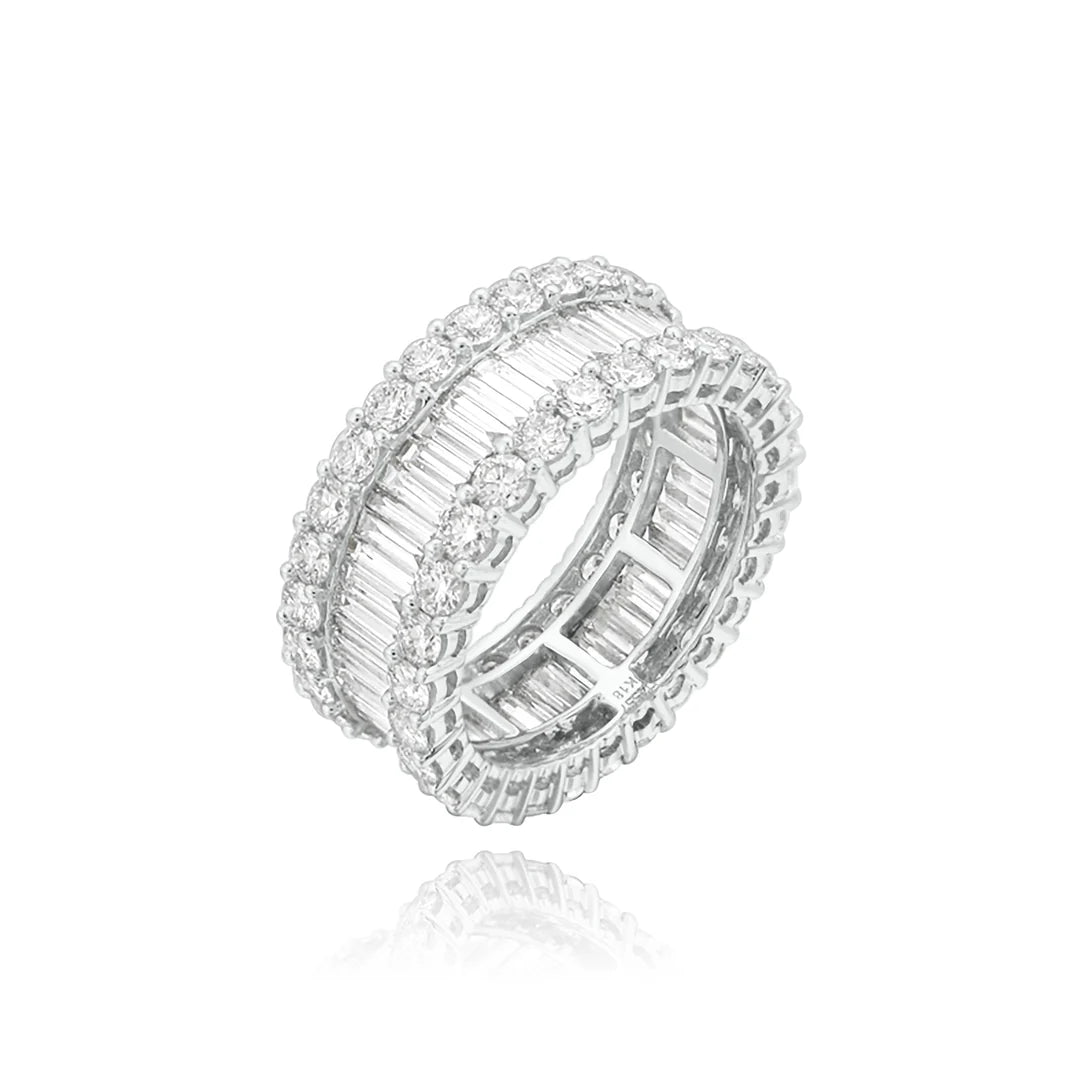 Obrączka Wieczności z Białego Złota 18k z Diamentami Bagietkami i Okrągłymi Diamentami na Boku