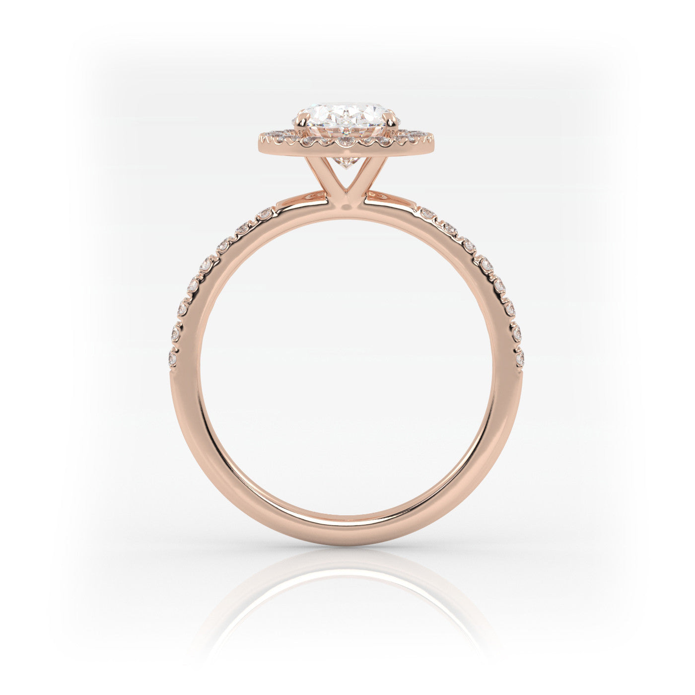 Pierścionek Halo z Różowego Złota 18k z Owalnym Diamentem i Obrączką Pavé