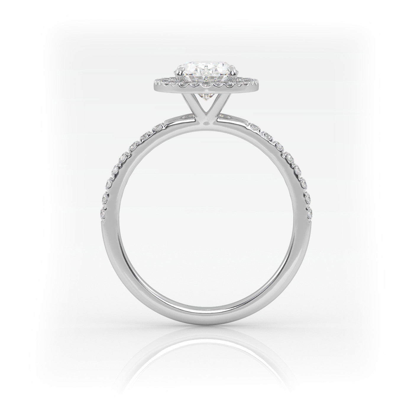 Pierścionek Halo z Białego Złota 18k z Owalnym Diamentem i Obrączką Pavé