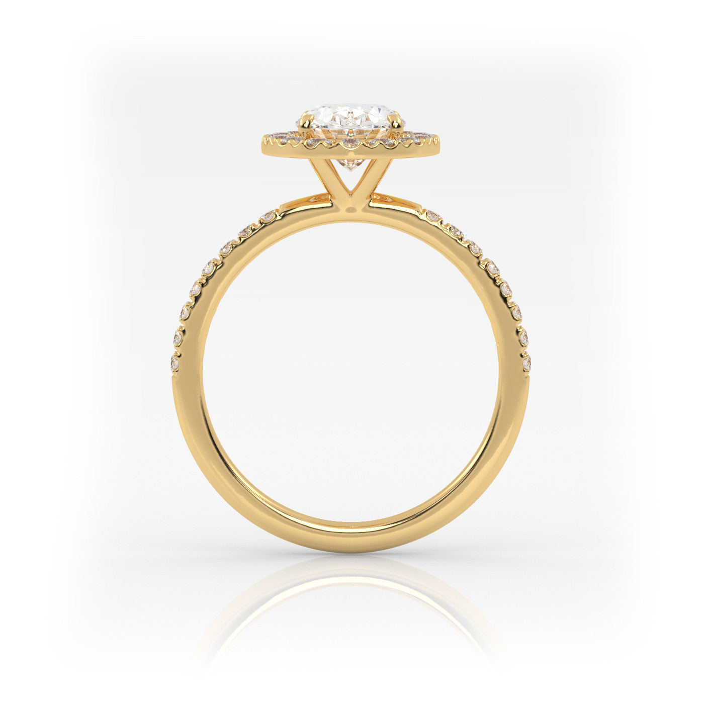 Pierścionek Halo z Żółtego Złota 18k z Owalnym Diamentem i Obrączką Pavé