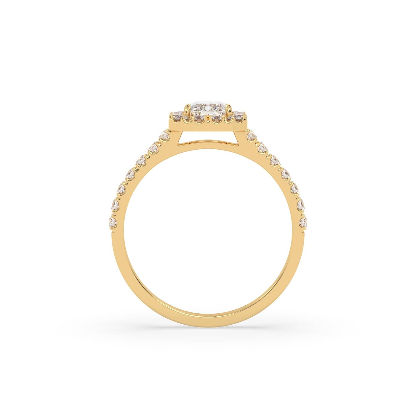Pierścionek Halo z Żółtego Złota 18k z Diamentem o Szlifie Radiant i Obrączką Pavé