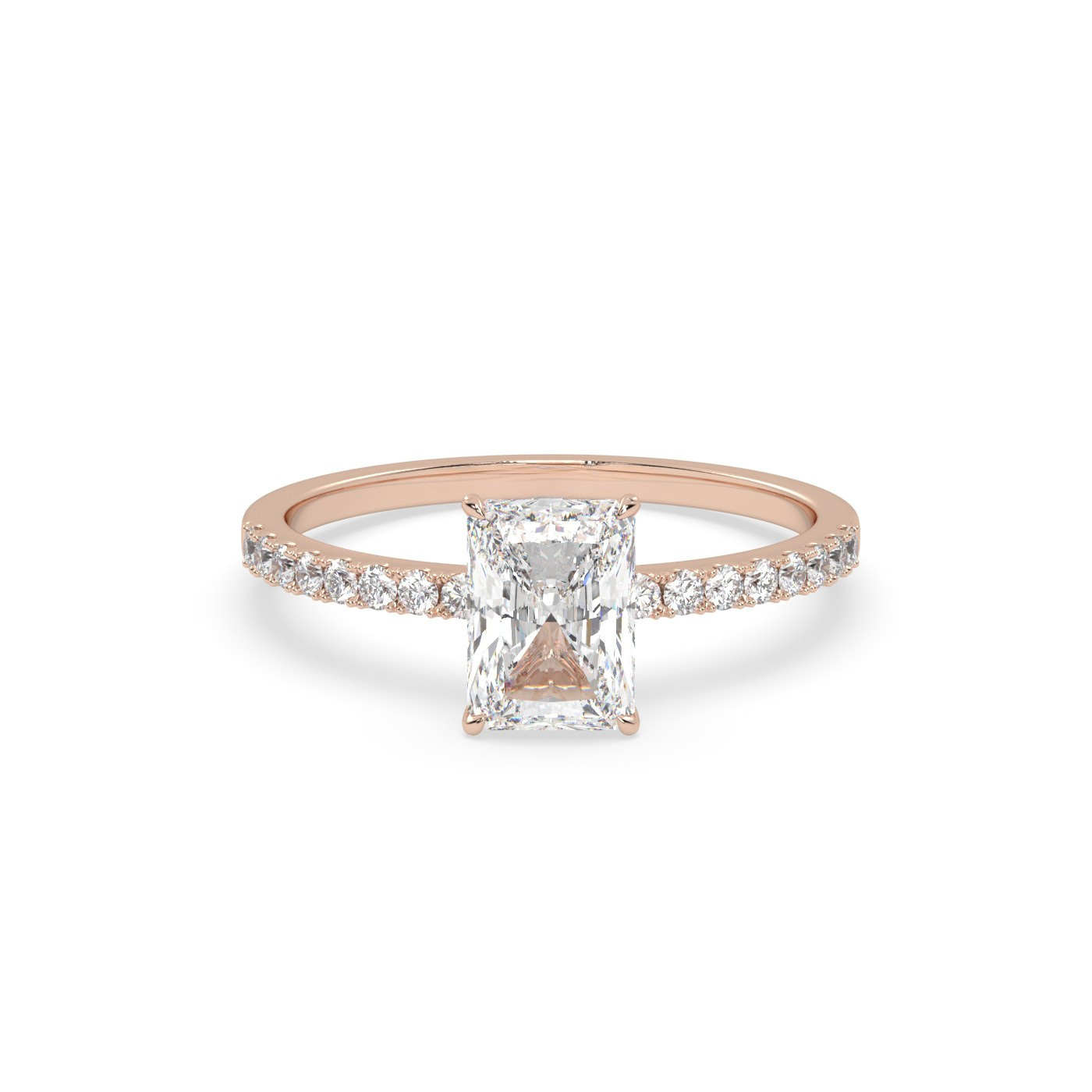 Pierścionek z Różowego Złota 18k z Diamentem o Szlifie Radiant i Obrączką Pavé