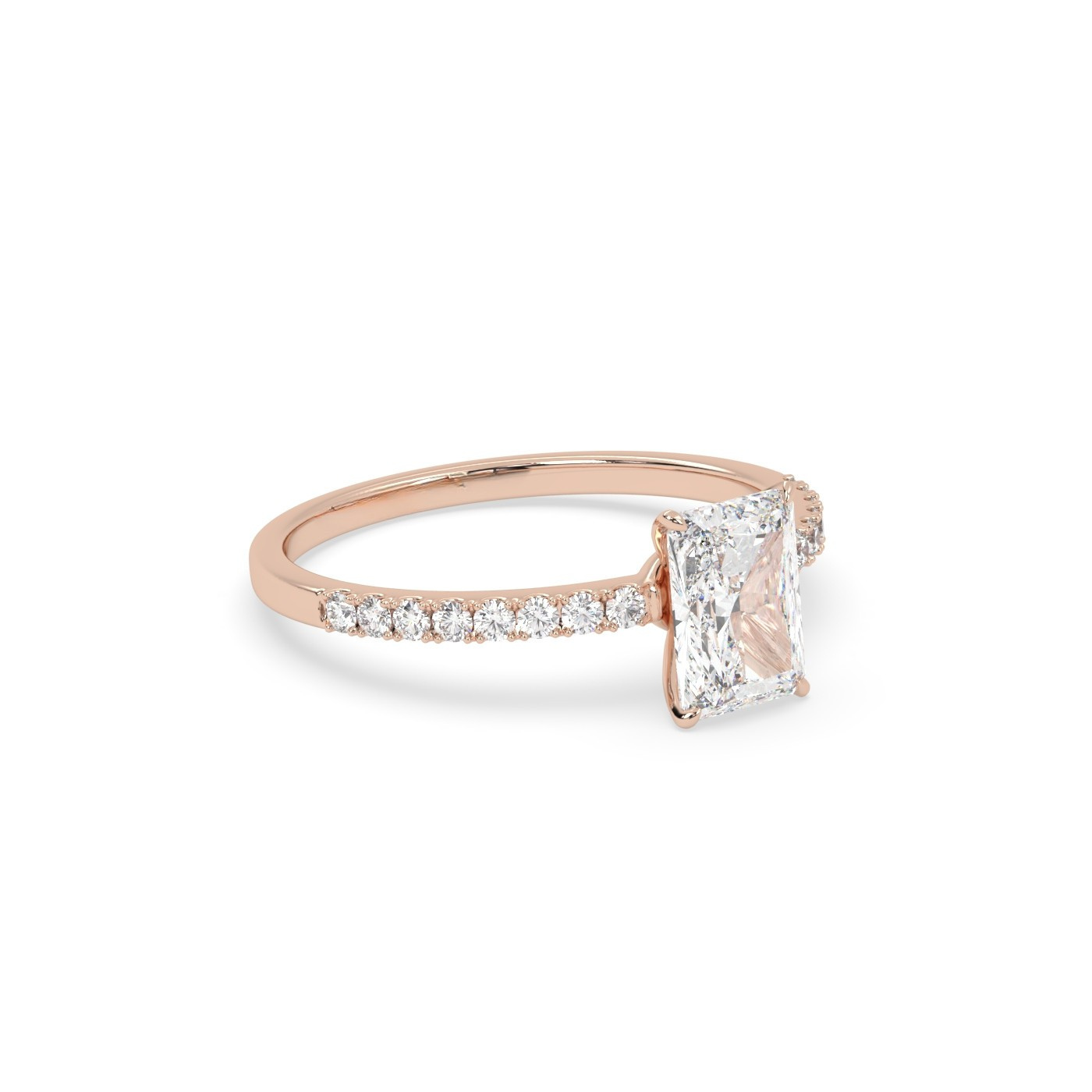 Pierścionek z Różowego Złota 18k z Diamentem o Szlifie Radiant i Obrączką Pavé