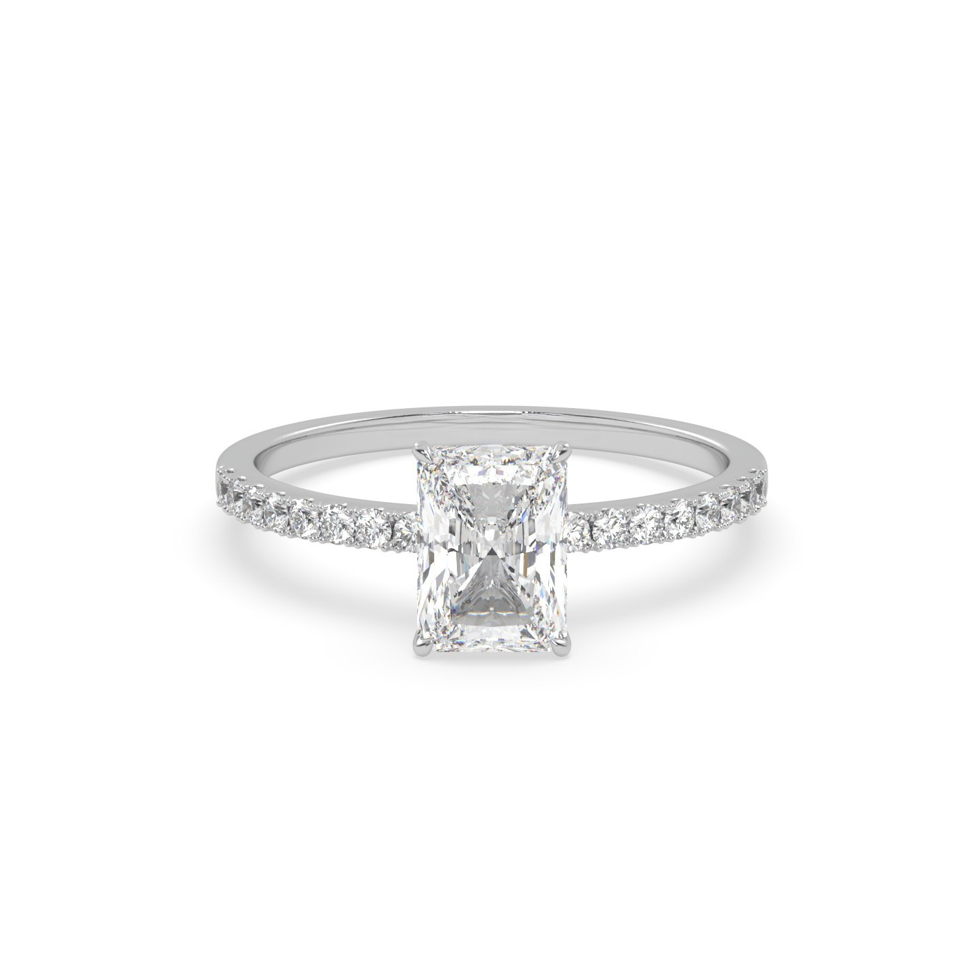 Pierścionek z Białego Złota 18k z Diamentem o Szlifie Radiant i Obrączką Pavé