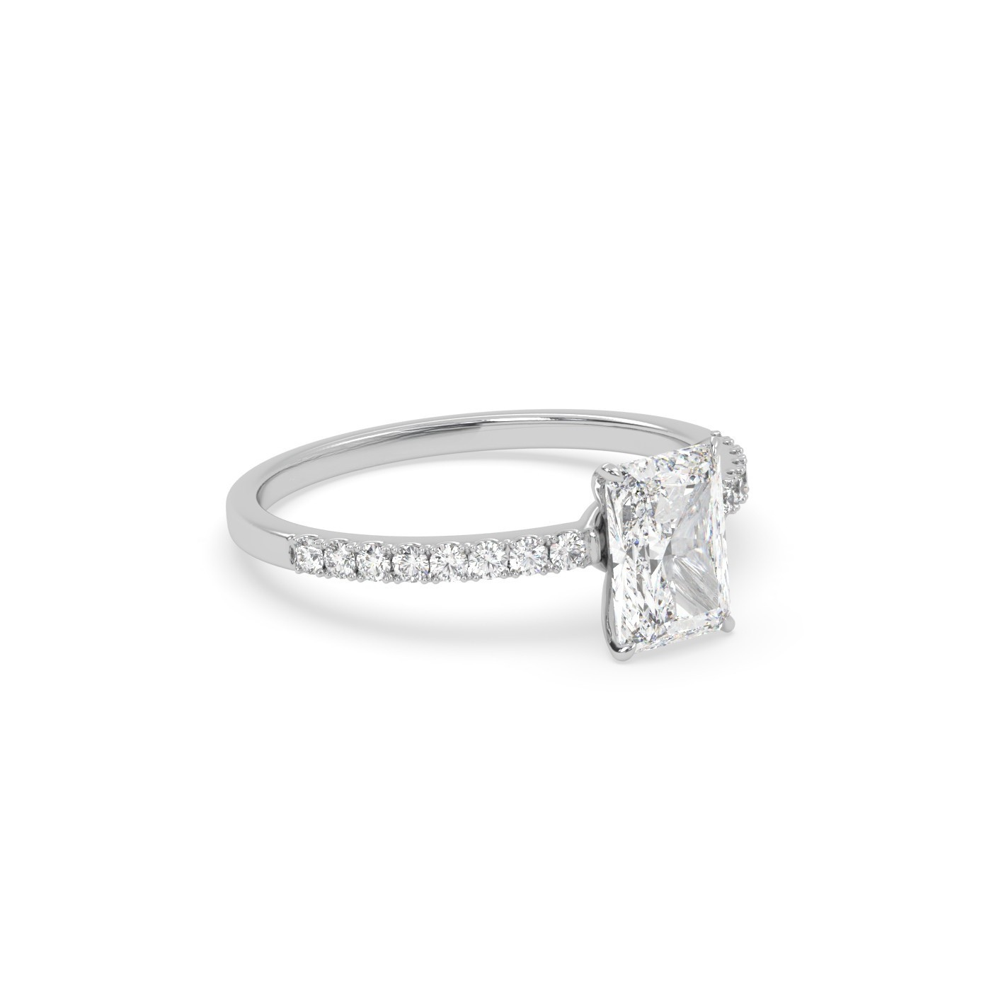 Pierścionek z Białego Złota 18k z Diamentem o Szlifie Radiant i Obrączką Pavé