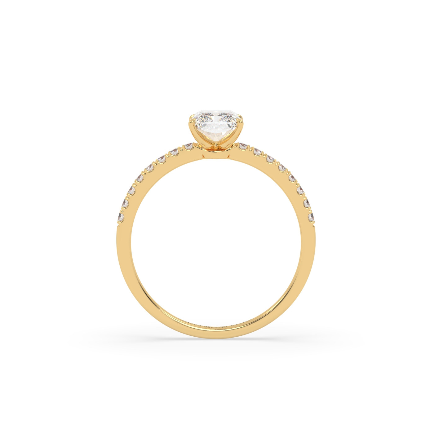 Pierścionek z Żółtego Złota 18k z Diamentem o Szlifie Radiant i Obrączką Pavé