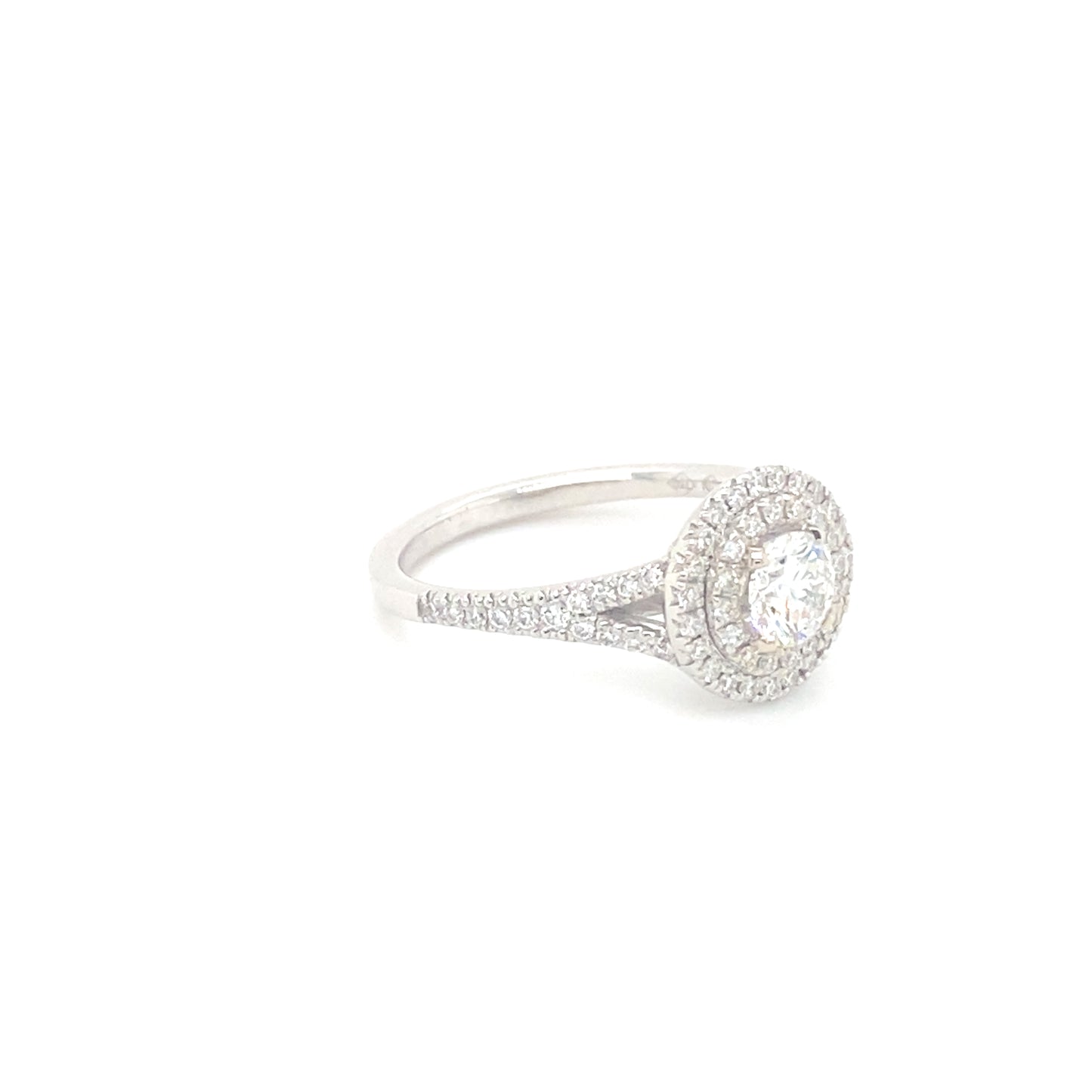 Pierścionek z Białego Złota 18k z Podwójnym Halo, Centralnym Diamentem 0.50 ct i Dodatkowymi Diamentami 0.81 ct