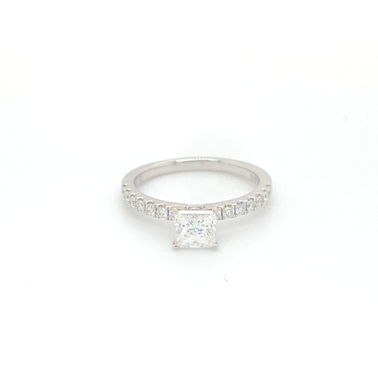 Pierścionek z Białego Złota z Diamentem Księżniczką 0.71 ct i Oprawą Pavé 0.56 ct