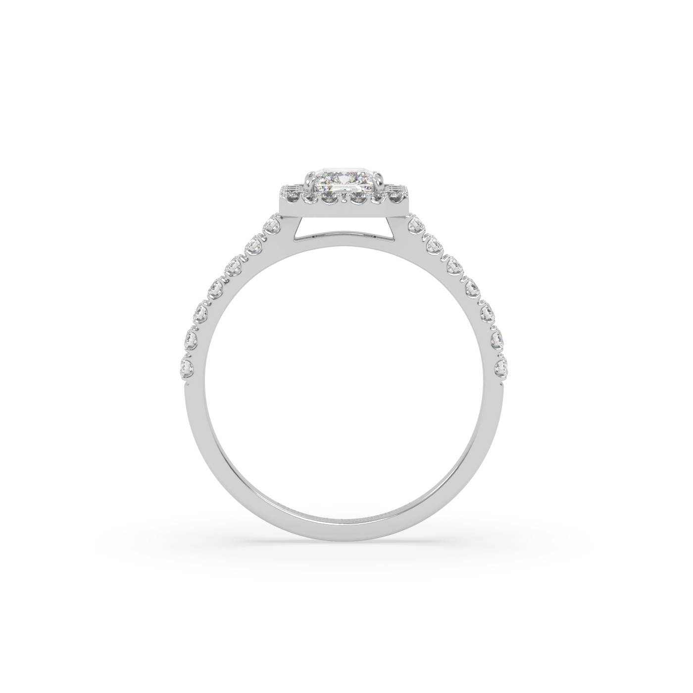 Pierścionek Halo z Białego Złota 18k z Diamentem o Szlifie Radiant i Obrączką Pavé