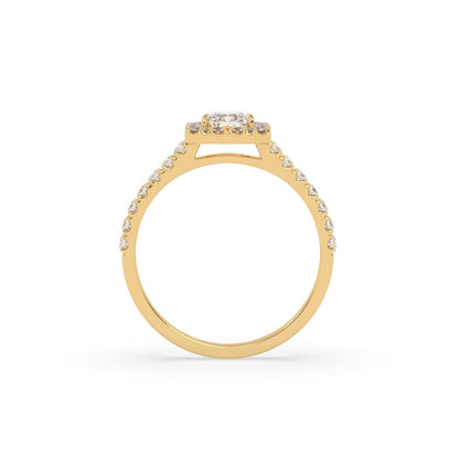 Pierścionek Halo z Żółtego Złota 18k z Diamentem o Szlifie Radiant i Obrączką Pavé