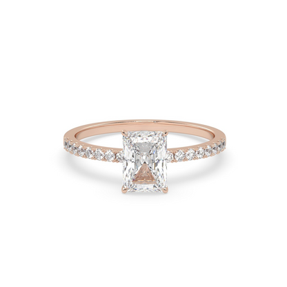 Pierścionek z Różowego Złota 18k z Diamentem o Szlifie Radiant i Obrączką Pavé