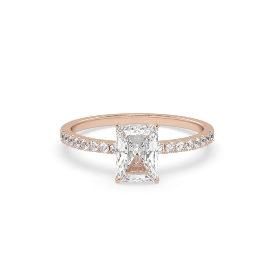 Pierścionek z Różowego Złota 18k z Diamentem o Szlifie Radiant i Obrączką Pavé