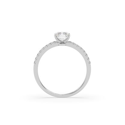 Pierścionek z Białego Złota 18k z Diamentem o Szlifie Radiant i Obrączką Pavé