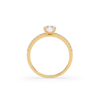 Pierścionek z Żółtego Złota 18k z Diamentem o Szlifie Radiant i Obrączką Pavé