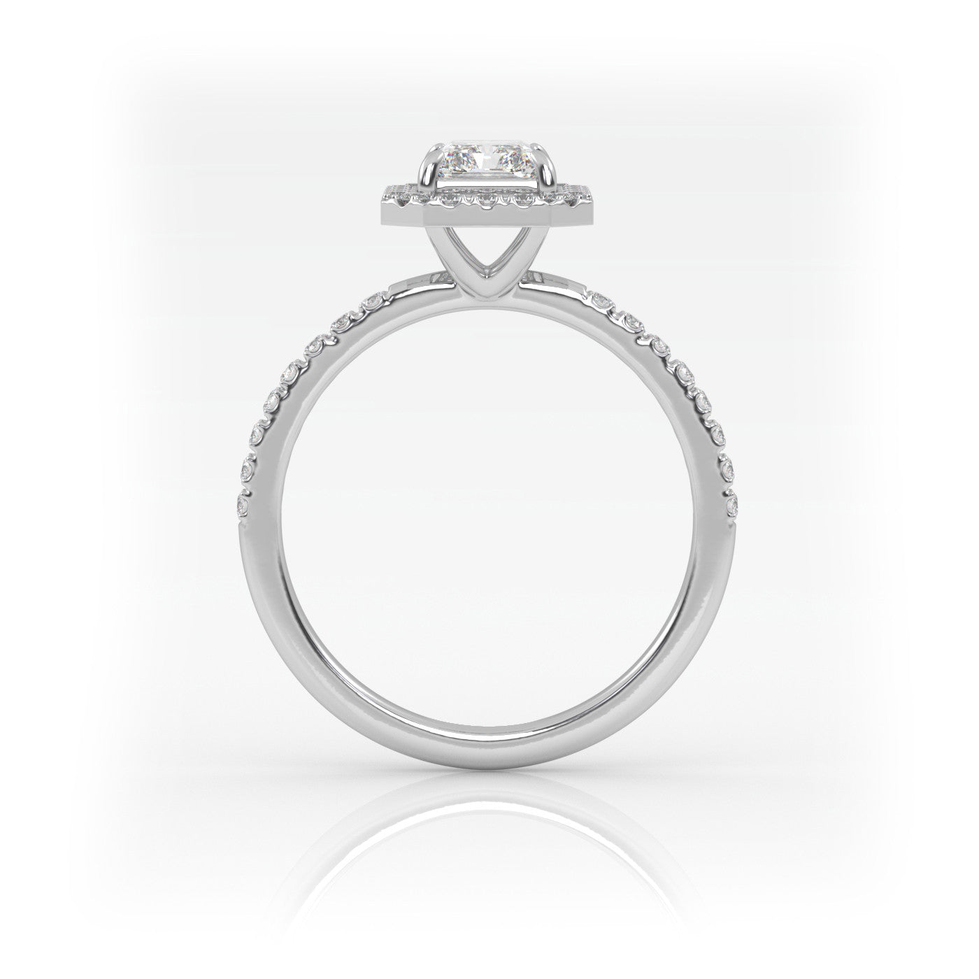 Pierścionek Zaręczynowy z Złota 18k z Diamentem o Szlifie Radiant, Osadą Halo i Pavé