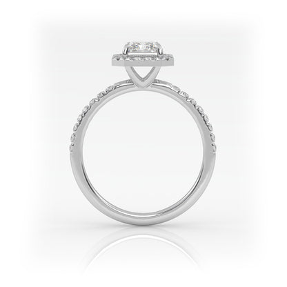 Pierścionek Zaręczynowy z Złota 18k z Diamentem o Szlifie Radiant, Osadą Halo i Pavé