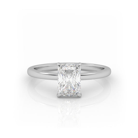 Pierścionek Zaręczynowy Solitarny z Białego Złota 18k z Diamentem o Szlifie Radiant