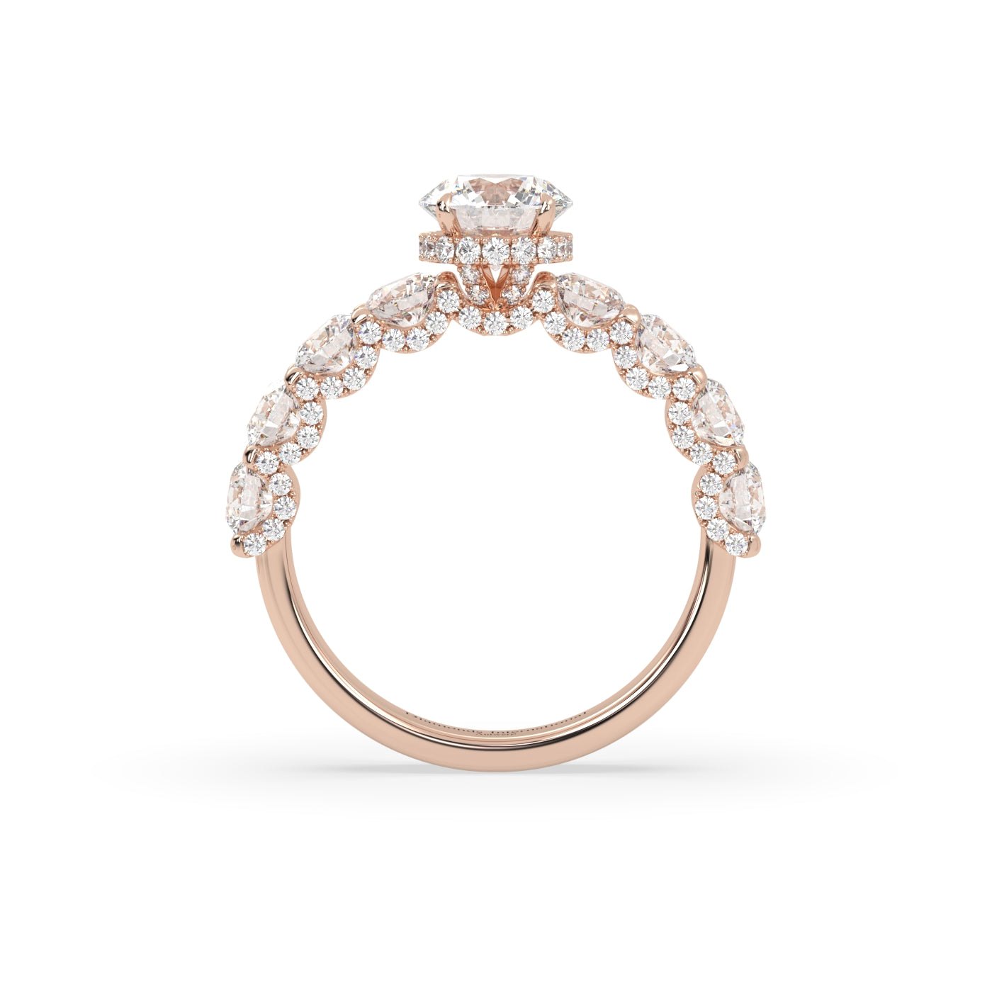 Pierścionek z Różowego Złota 18k z Laboratoryjnym Okrągłym Diamentem, Bocznymi Diamentami i Diamentami Pod Pazurami