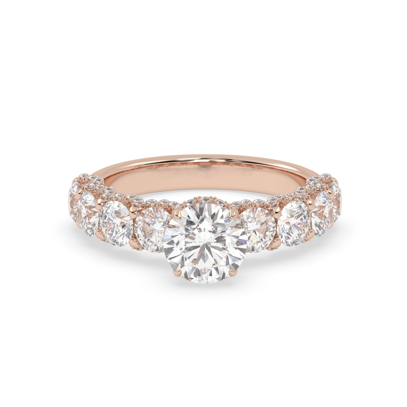 Pierścionek z Różowego Złota 18k z Laboratoryjnym Okrągłym Diamentem, Bocznymi Diamentami i Diamentami Pod Pazurami