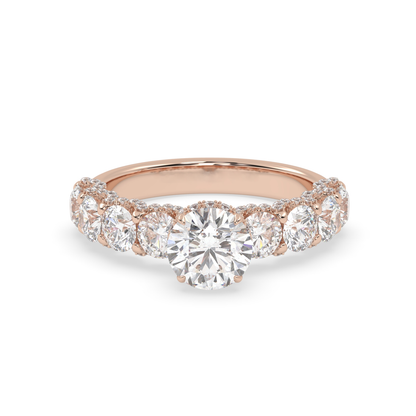 Pierścionek z Różowego Złota 18k z Laboratoryjnym Okrągłym Diamentem, Bocznymi Diamentami i Diamentami Pod Pazurami