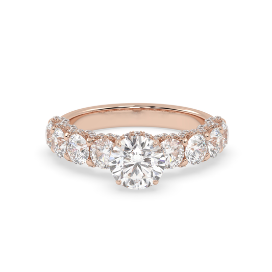 Pierścionek z Różowego Złota 18k z Laboratoryjnym Okrągłym Diamentem, Bocznymi Diamentami i Diamentami Pod Pazurami