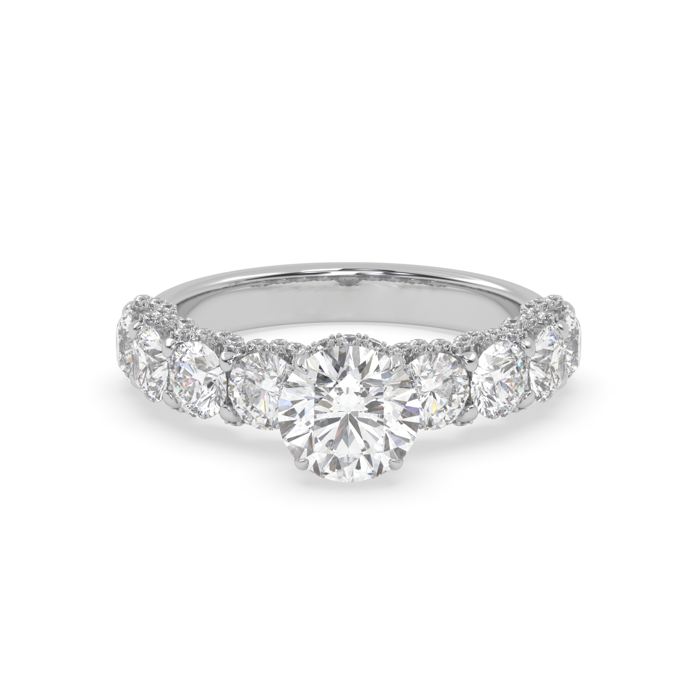 Pierścionek z Białego Złota 18k z Laboratoryjnym Okrągłym Diamentem, Bocznymi Diamentami i Diamentami Pod Pazurami