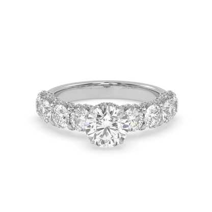 Pierścionek z Białego Złota 18k z Laboratoryjnym Okrągłym Diamentem, Bocznymi Diamentami i Diamentami Pod Pazurami