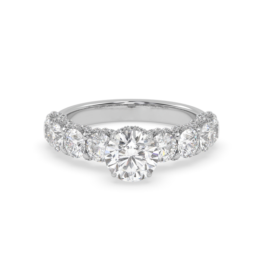 Pierścionek z Białego Złota 18k z Laboratoryjnym Okrągłym Diamentem, Bocznymi Diamentami i Diamentami Pod Pazurami