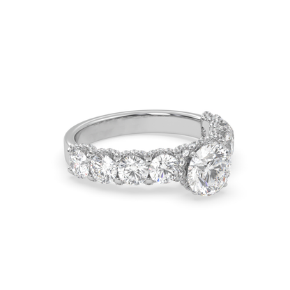 Pierścionek z Białego Złota 18k z Laboratoryjnym Okrągłym Diamentem, Bocznymi Diamentami i Diamentami Pod Pazurami