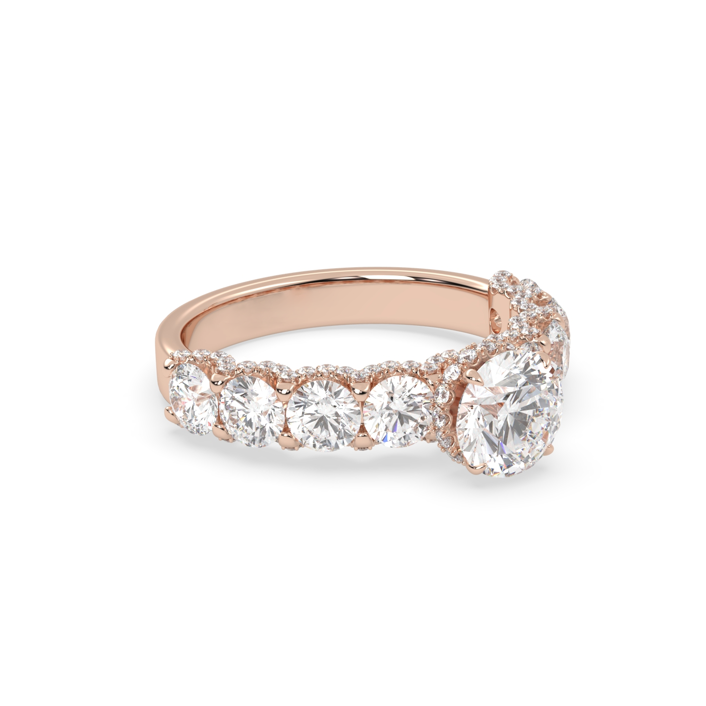 Pierścionek z Różowego Złota 18k z Laboratoryjnym Okrągłym Diamentem, Bocznymi Diamentami i Diamentami Pod Pazurami