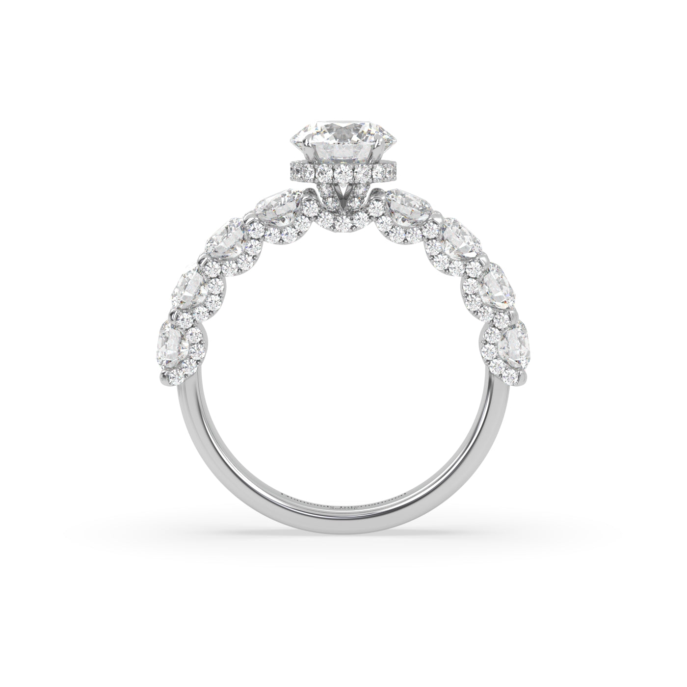 Pierścionek z Białego Złota 18k z Laboratoryjnym Okrągłym Diamentem, Bocznymi Diamentami i Diamentami Pod Pazurami