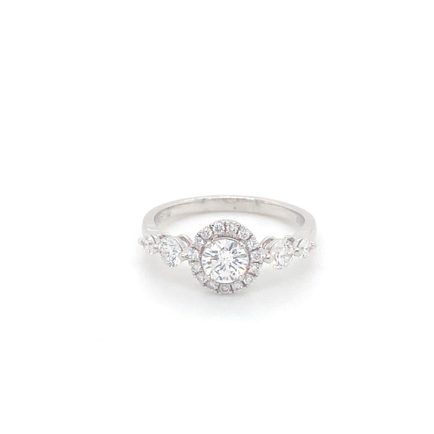 Pierścionek z Białego Złota 18k z Diamentem Halo 0.41 ct, Bocznymi Diamentami i Certyfikatem GIA