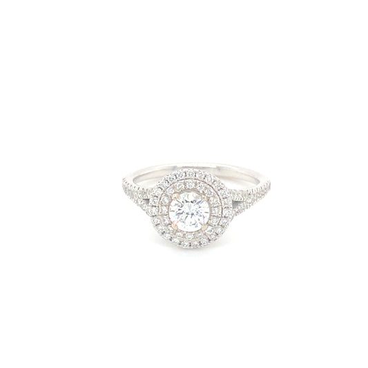 Pierścionek z Białego Złota 18k z Podwójnym Halo, Centralnym Diamentem 0.50 ct i Dodatkowymi Diamentami 0.81 ct