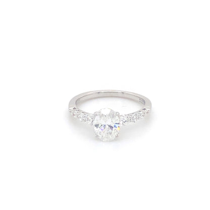 Pierścionek z Białego Złota 18k z Owalnym Diamentem 1.03 ct i Osadą Pavé 0.55 ct