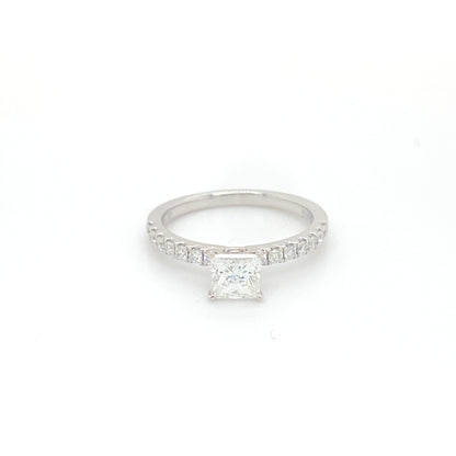 Pierścionek z Białego Złota z Diamentem Księżniczką 0.71 ct i Oprawą Pavé 0.56 ct